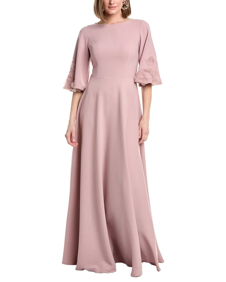 Embroidered Bell Sleeves Crepe Gown by Rene Ruiz