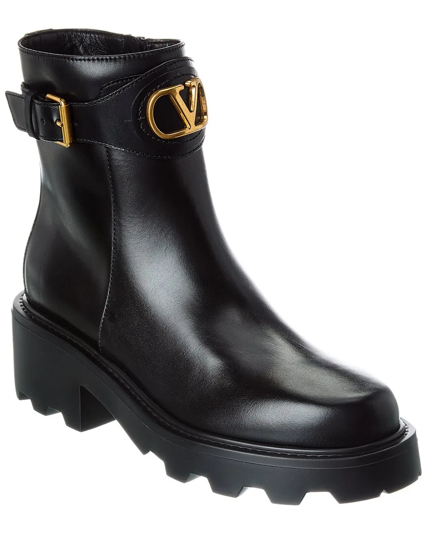 Vlogo Signature Leather Bootie by Valentino