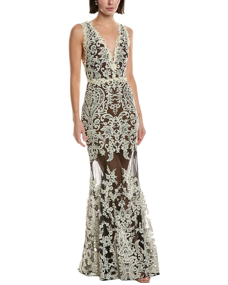 Sleeveless Deep V-Neck Embroidered Gown