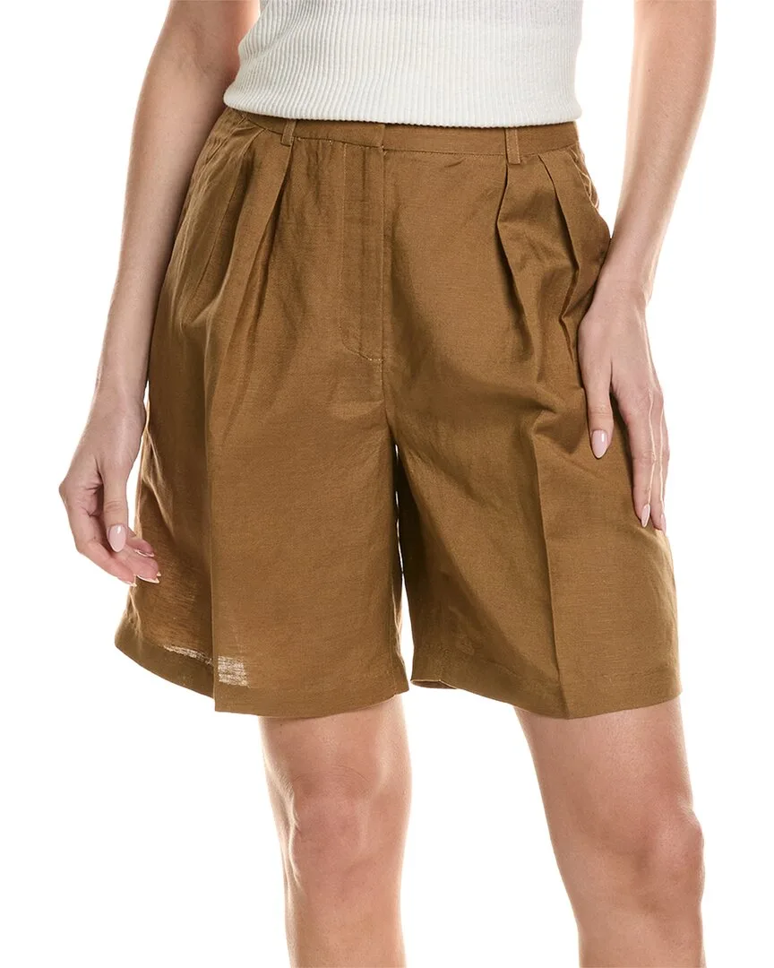 High-Rise Pleated Linen-Blend Short by Kenneth Cole