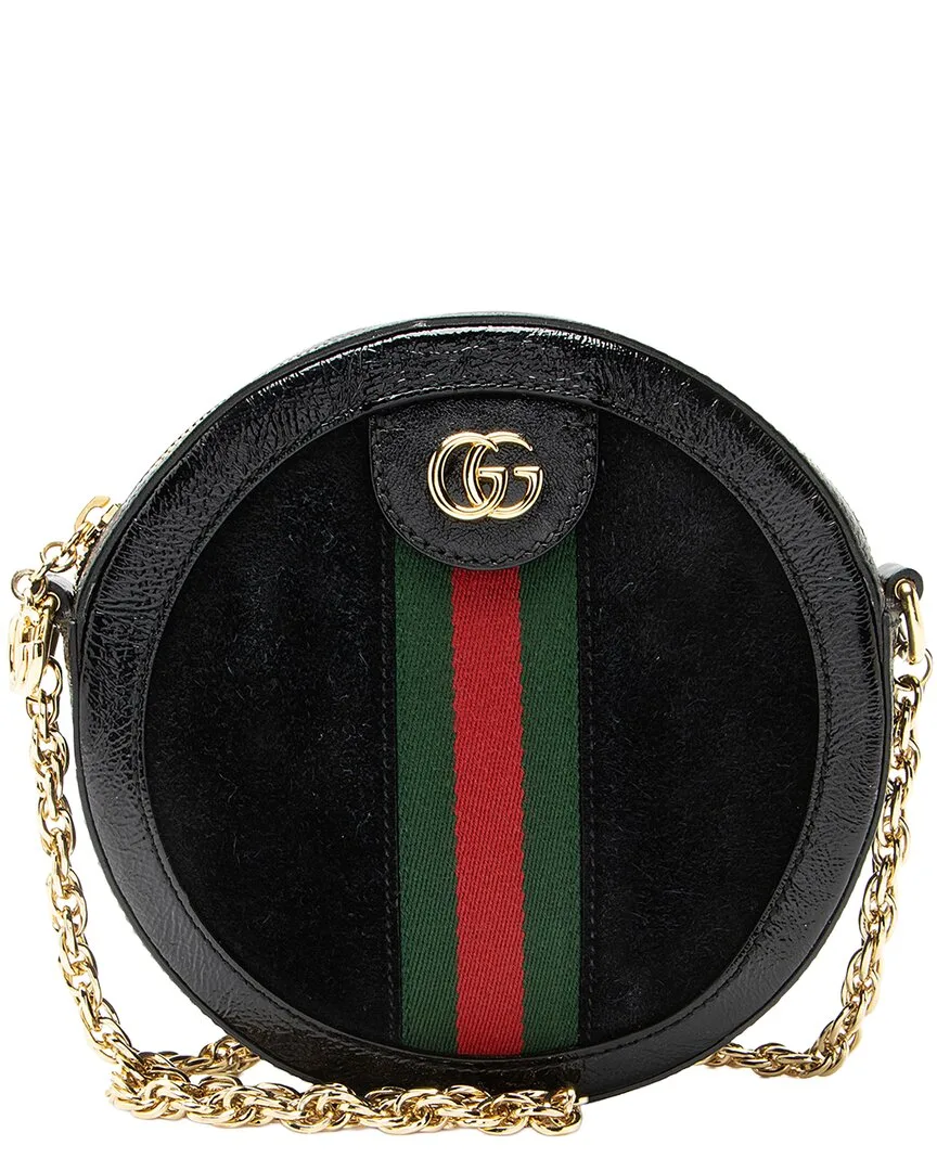 Black Nylon, Patent Leather & Suede Ophidia Round Mini Shoulder Bag (authentic Pre-Loved)