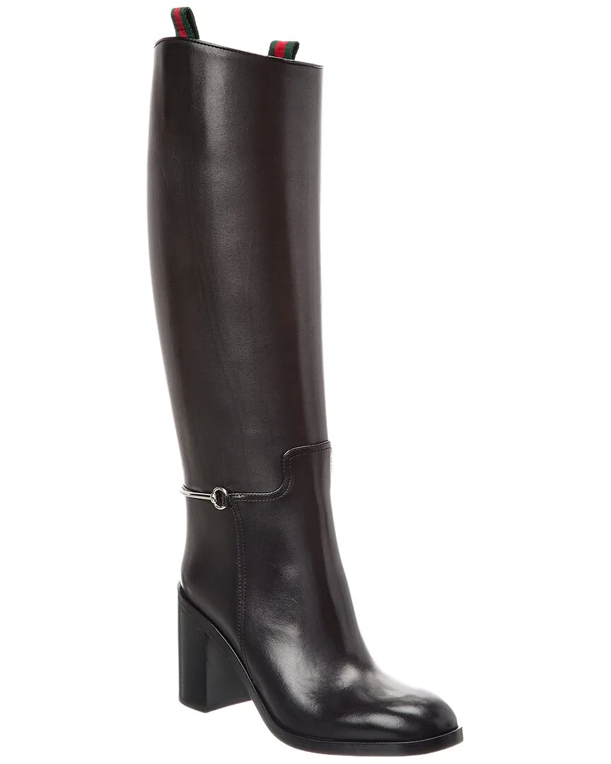 Horsebit Leather Knee-High Boot by Gucci