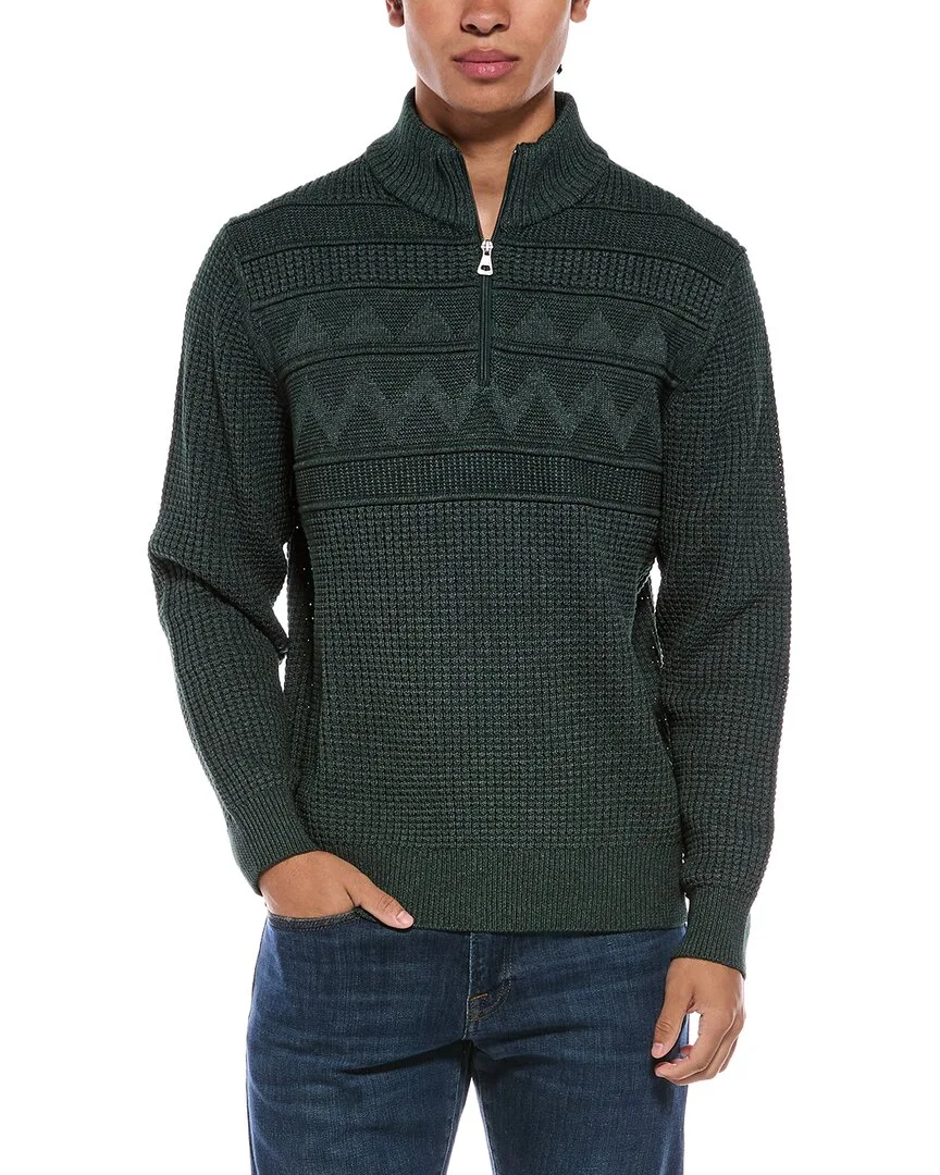 Textured Zig Zag Yoke 1/4-Zip Mock Neck Sweater by Weatherproof Vintage