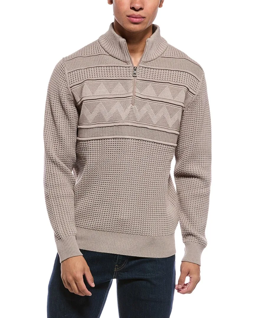 Textured Zig Zag Yoke 1/4-Zip Mock Neck Sweater