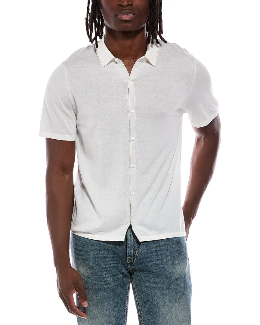 Button Down Contrast Linking Cashmere-Blend Shirt