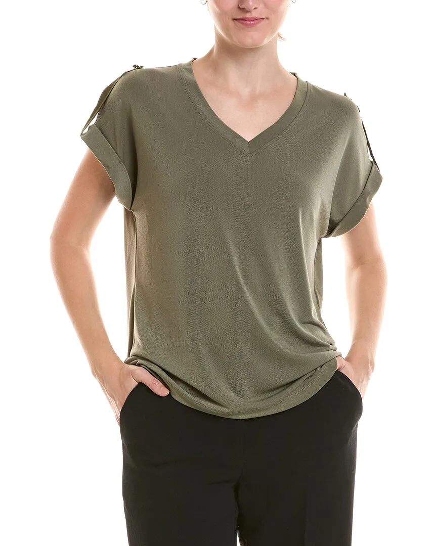 Roll Cuff Tab V-Neck T-Shirt by Jones New York