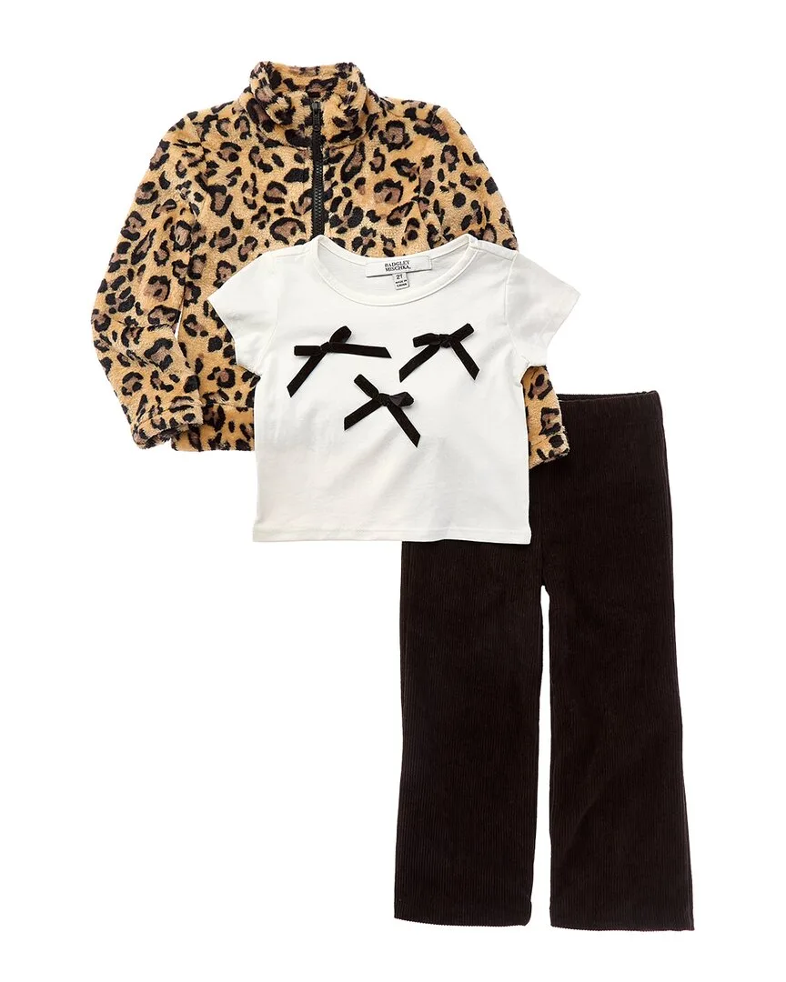 3Pc Leopard Jacket, T-Shirt & Pant Set by Badgley Mischka