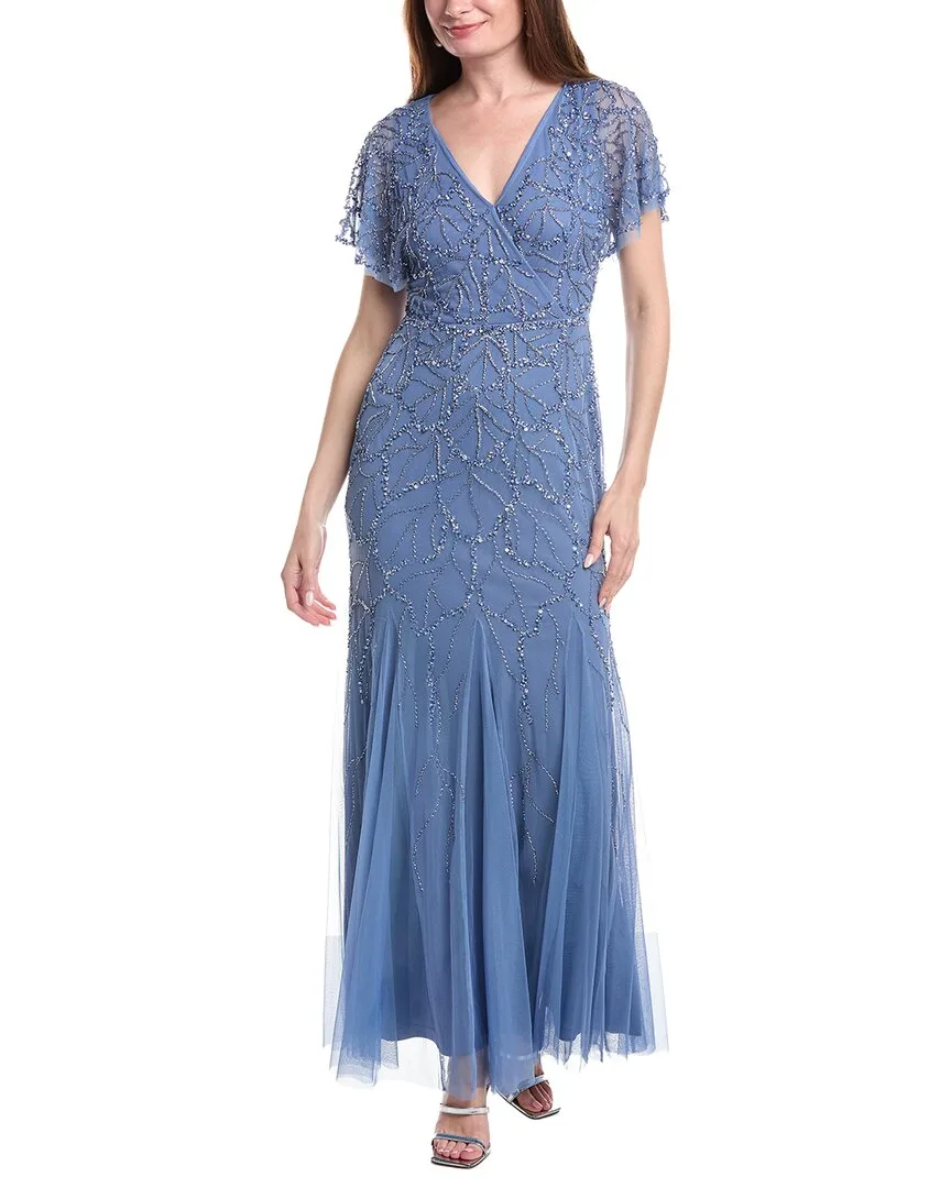 Bead Mesh Surplice Maxi Dress by Adrianna Papell
