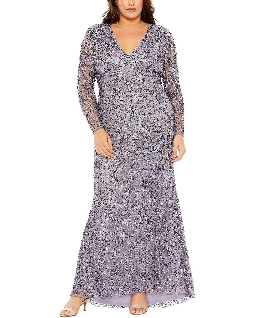 Mac Duggal V-Neck Embellished Mesh Gown by M.A.C.