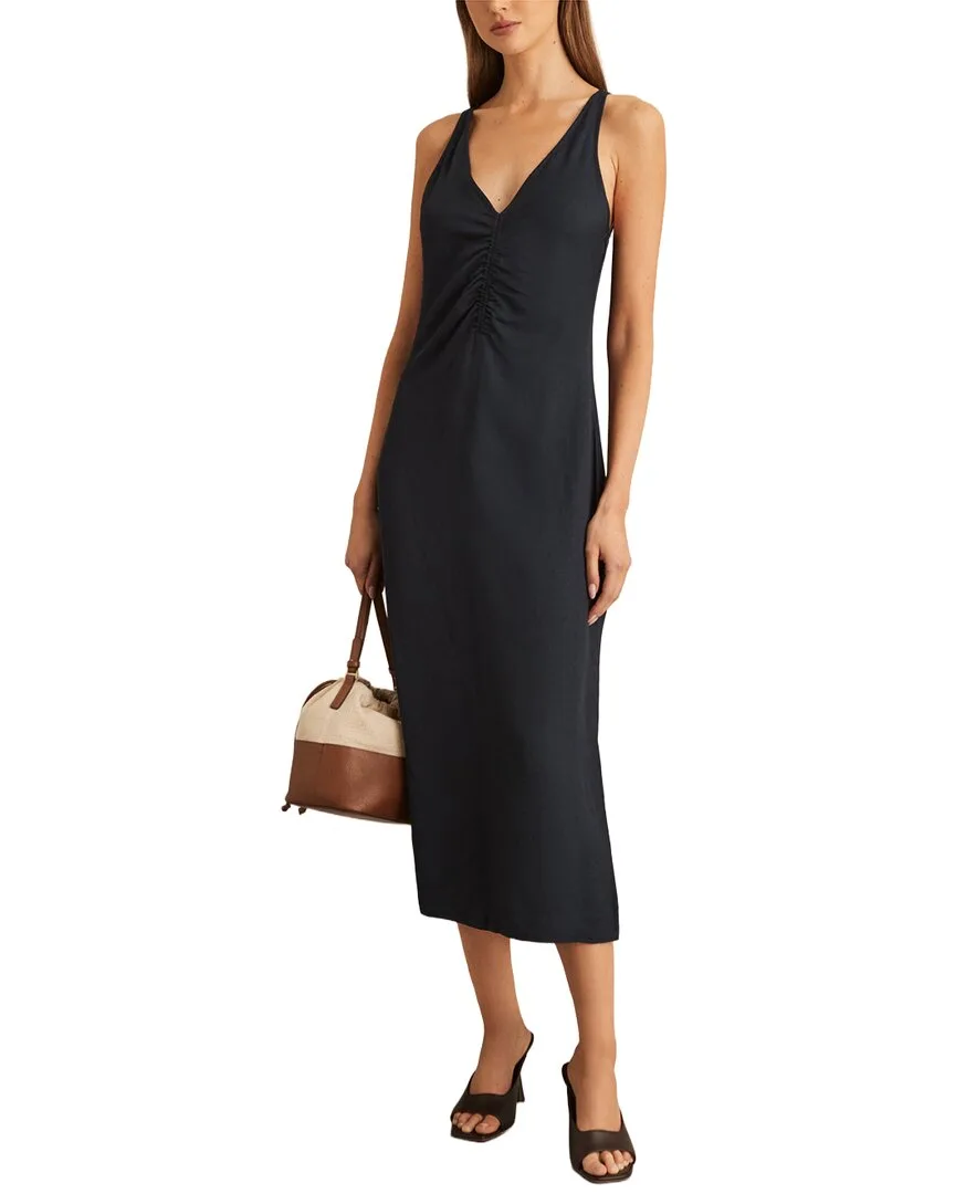 Pari Ruched Linen-Blend Dress by Reiss