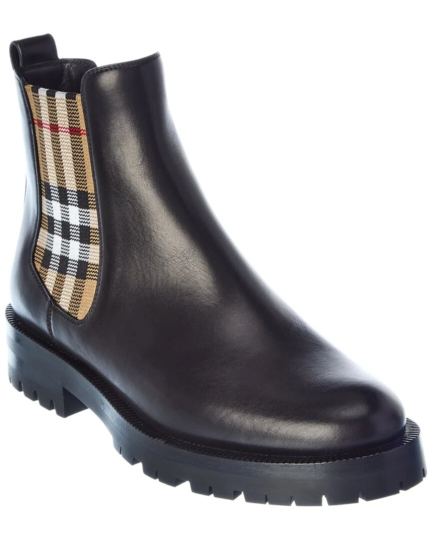 Burberry Vintage Check Detail Leather Chelsea Boot by Burberry