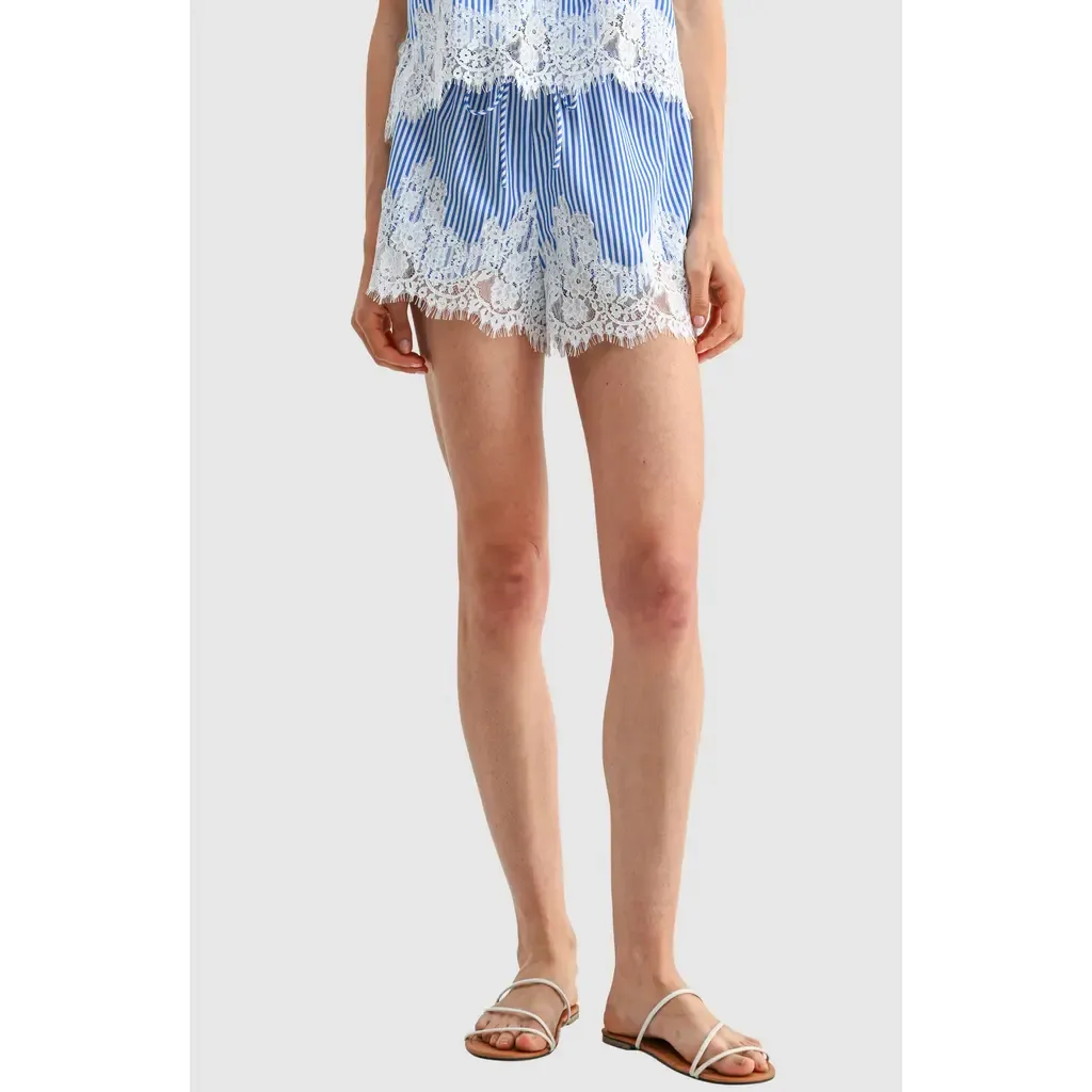 Lace Hem Stripe Shorts by All in Favor