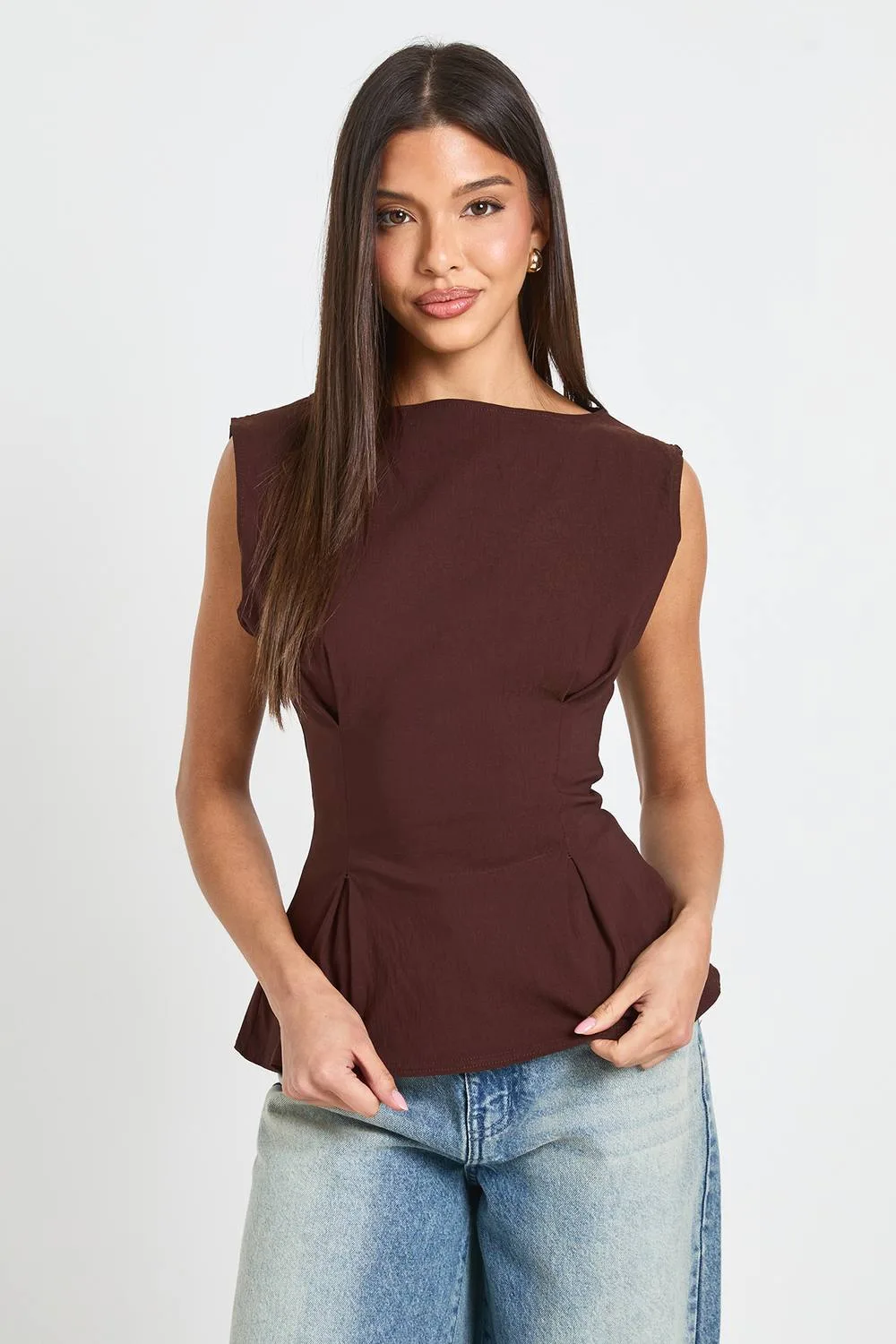 Bengaline Cinched Waist Sleeveless Top