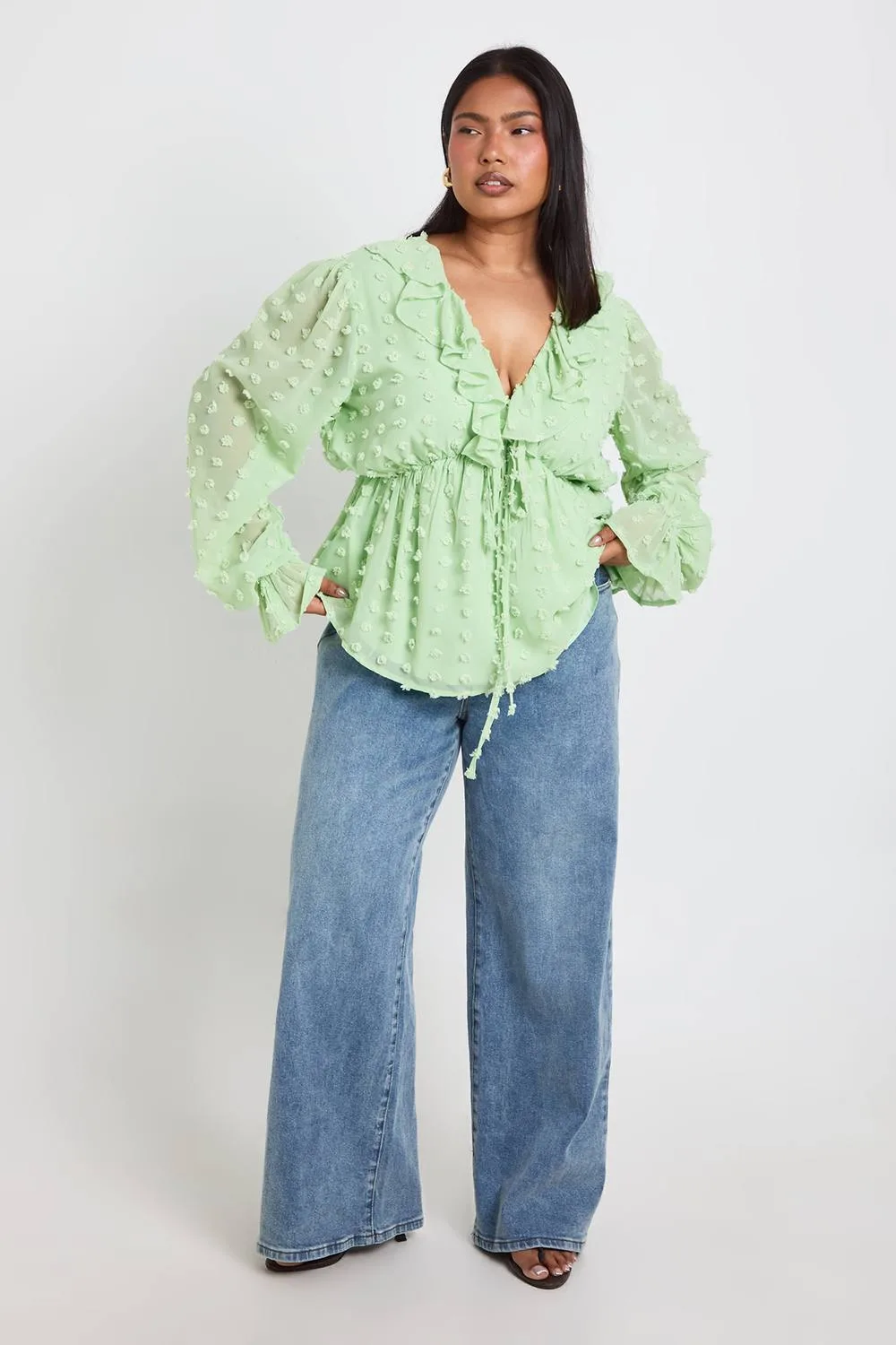Large Dobby Chiffon Ruffle Smock Top