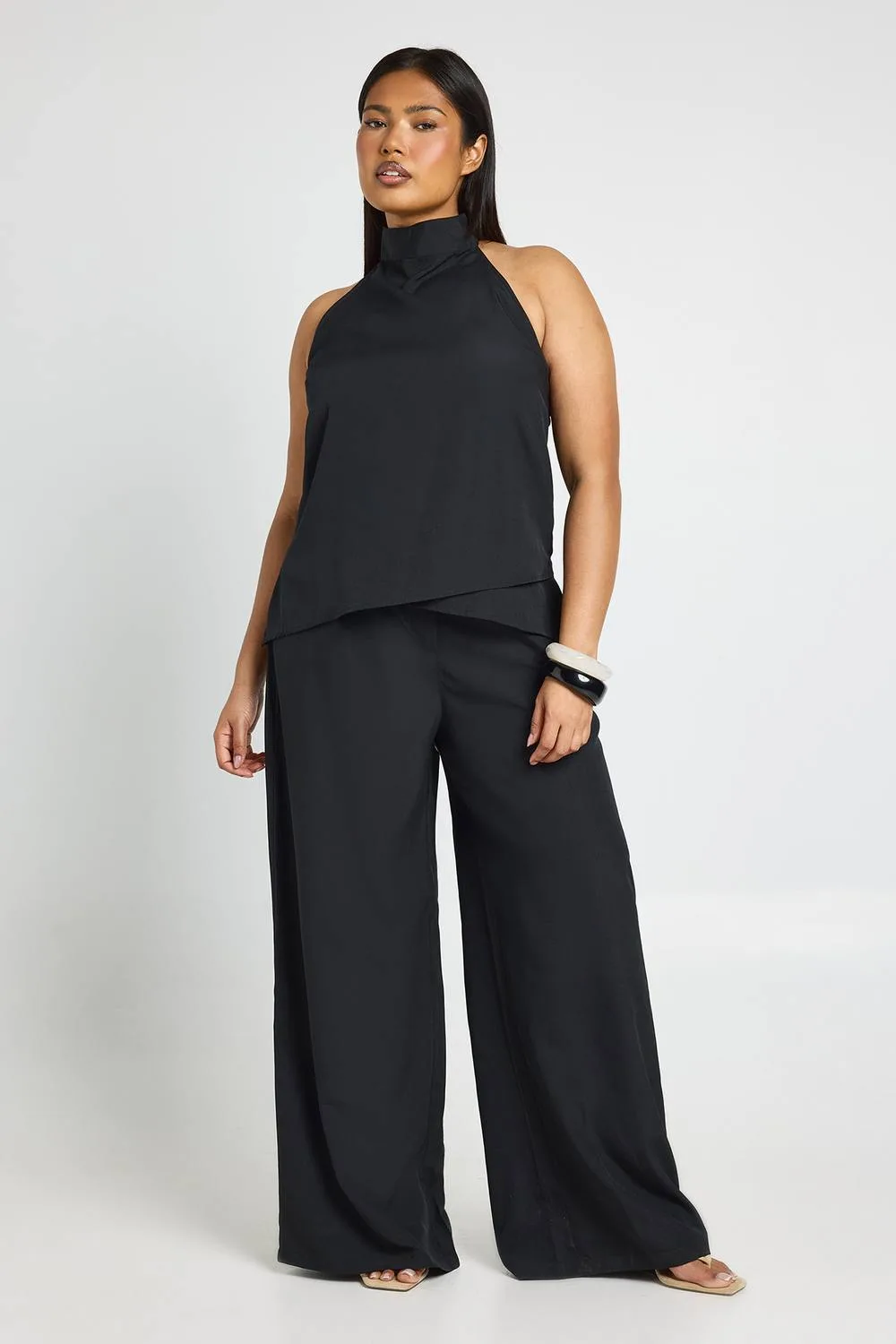 Crepe Halterneck Top & Wide Leg Trouser Co-Ord by boohoo