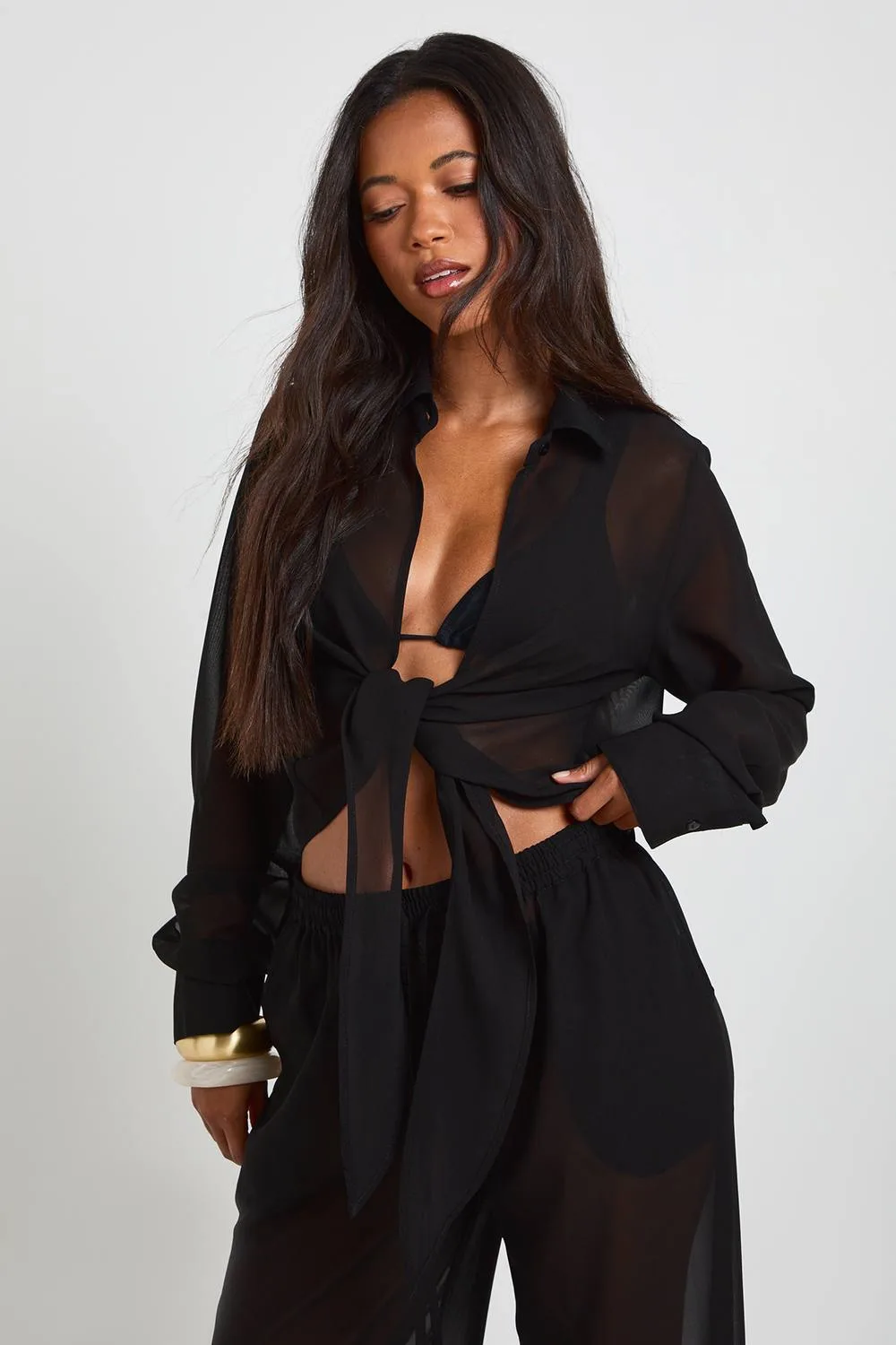 Chiffon Tie Front Shirt by boohoo