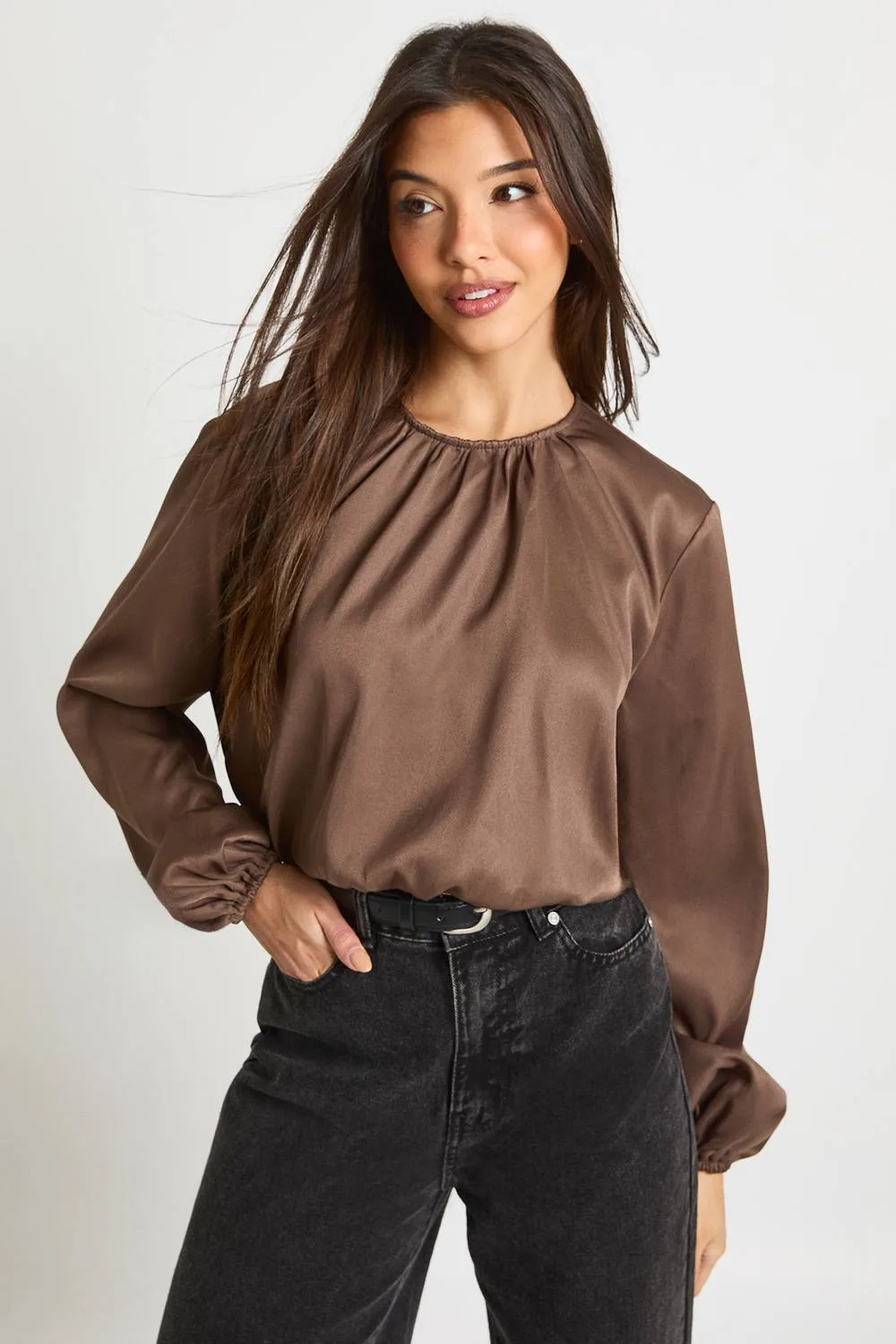 Pleated Balloon Sleeve Top by boohoo