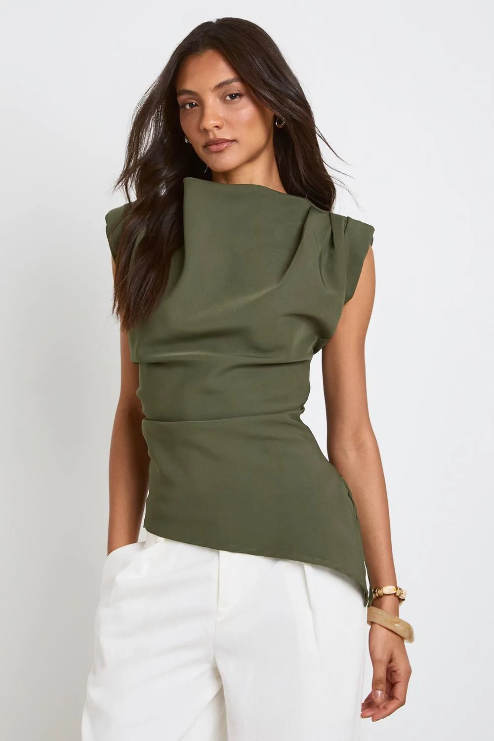 Gathered Shoulder Pad Asymmetric Blouse by boohoo