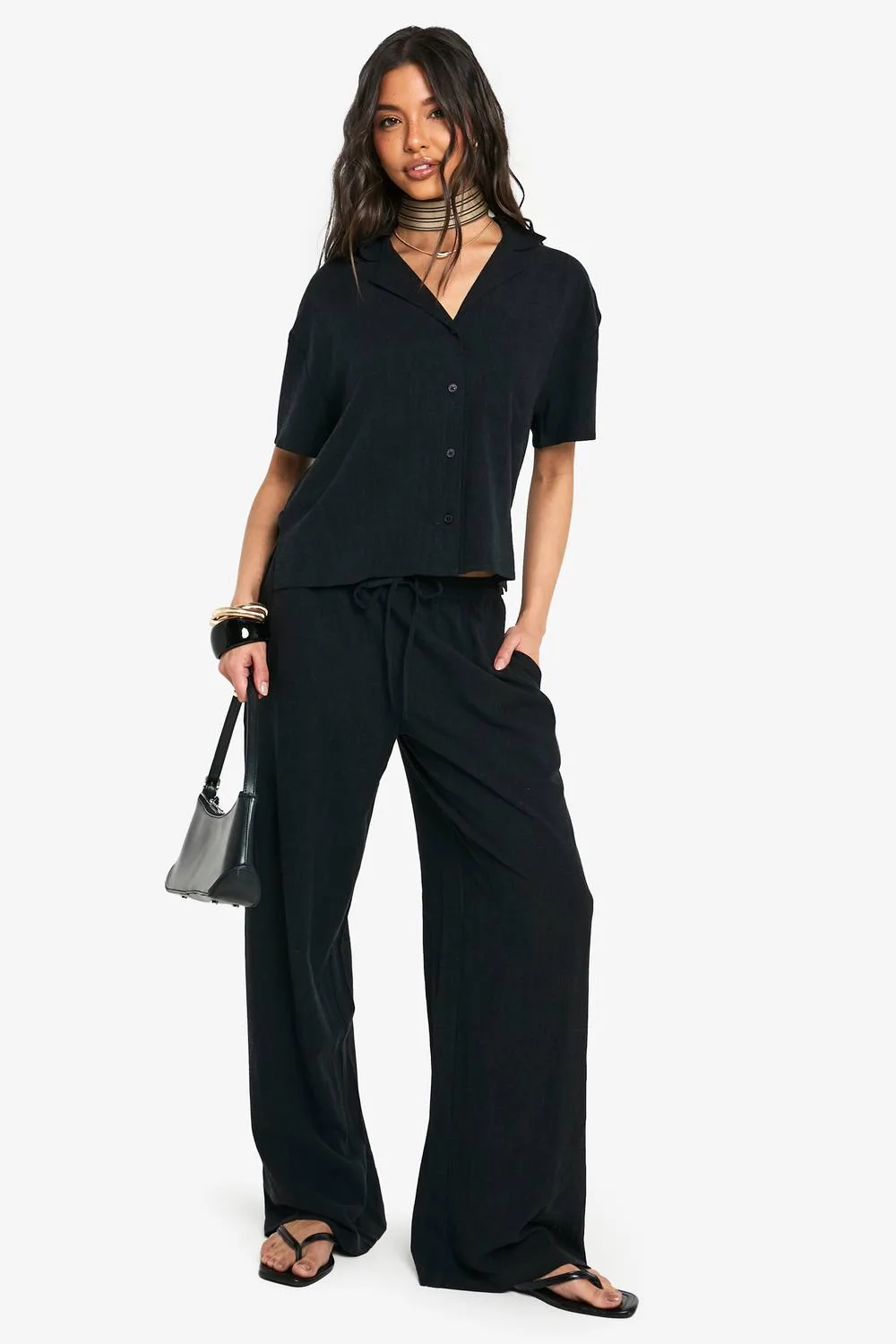 Premium Linen Wide Leg Trousers by boohoo