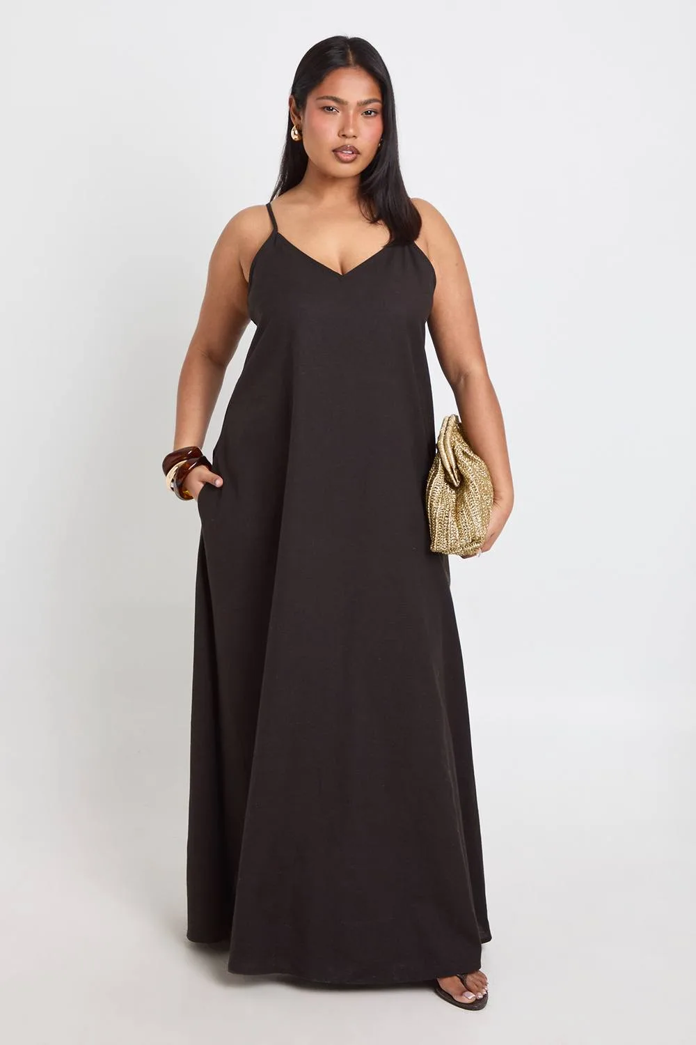 Linen Hanky Hem Maxi Dress by boohoo