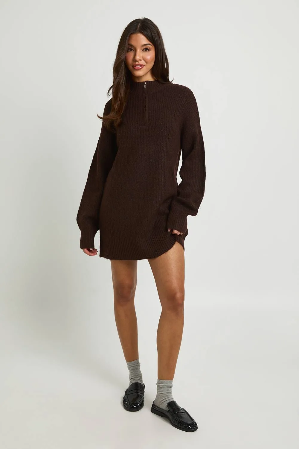 Soft Knit Oversized Knitted Zip Neck Jumper Dress