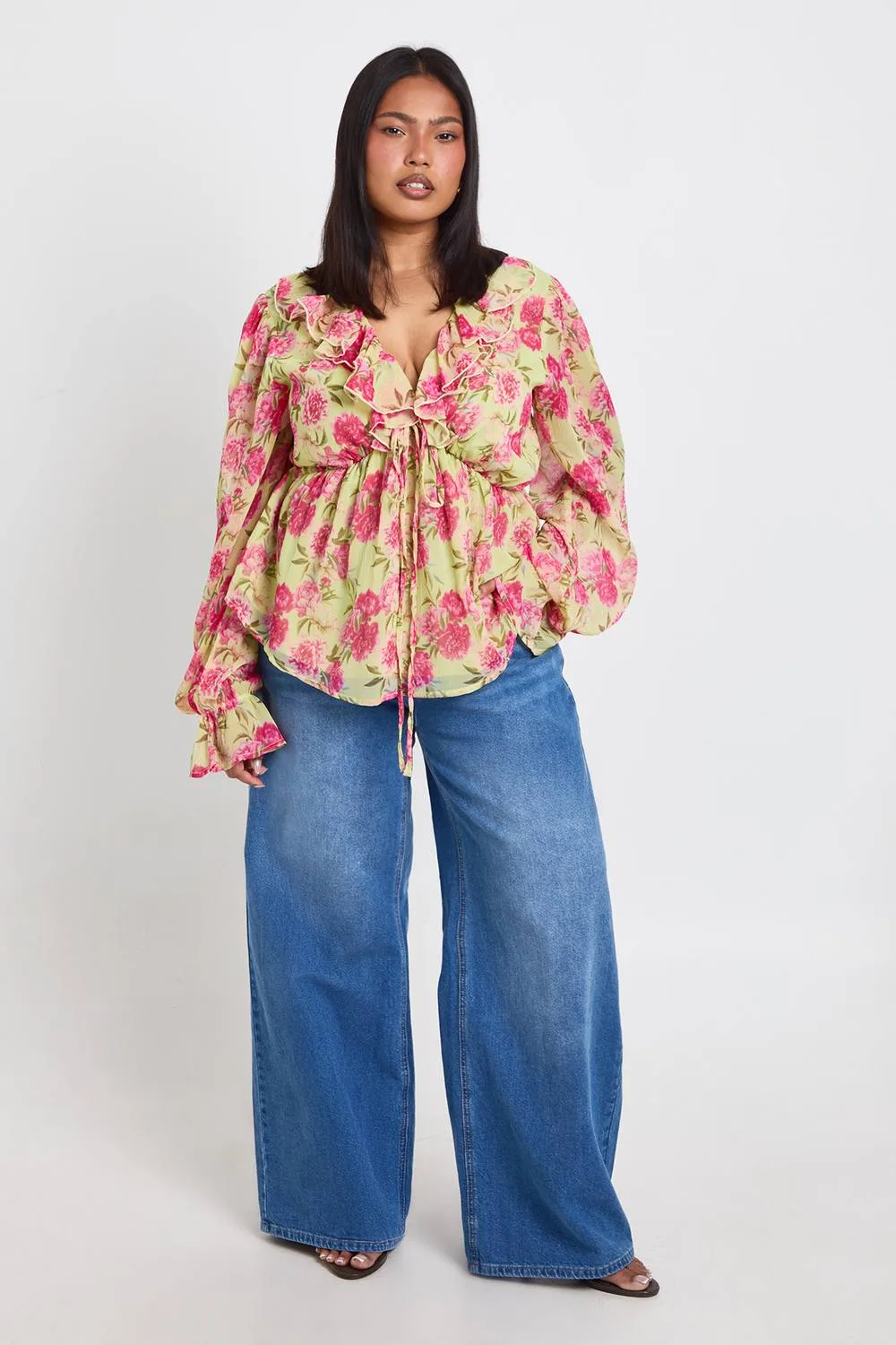 Ruffle Tie Front Smock Top by boohoo