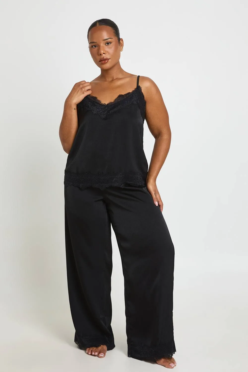 Satin Lace Cami & Trouser Pyjama Set by boohoo