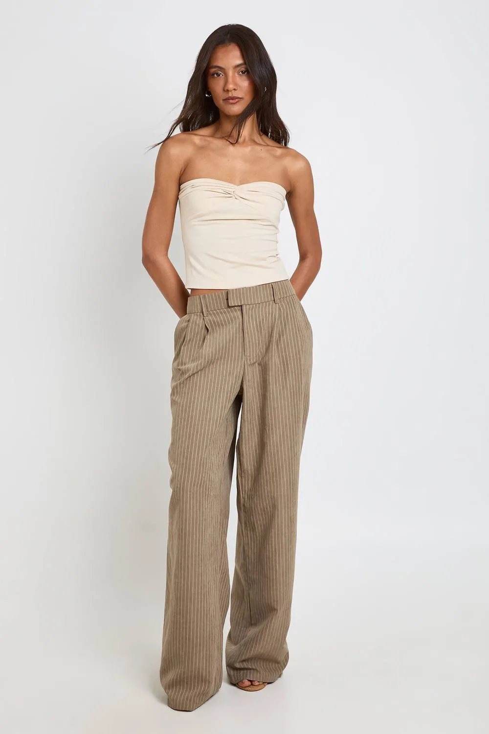 Peached Pleat Front Wide Leg Trouser by boohoo