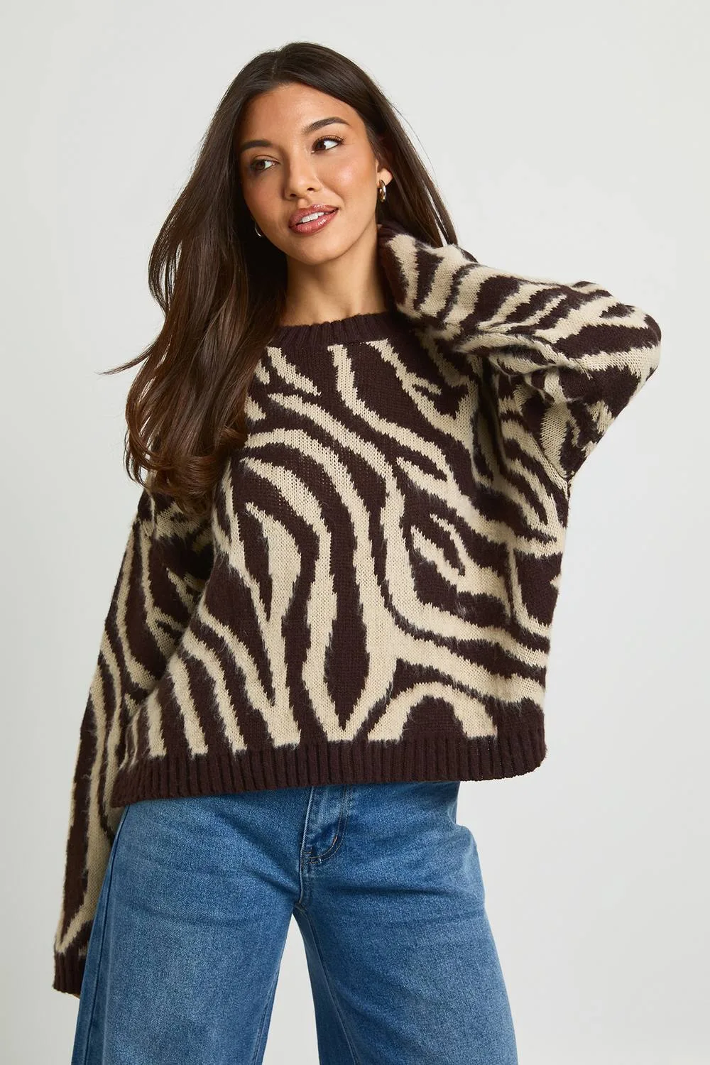 Brushed Knit Zebra Print Jumper by boohoo