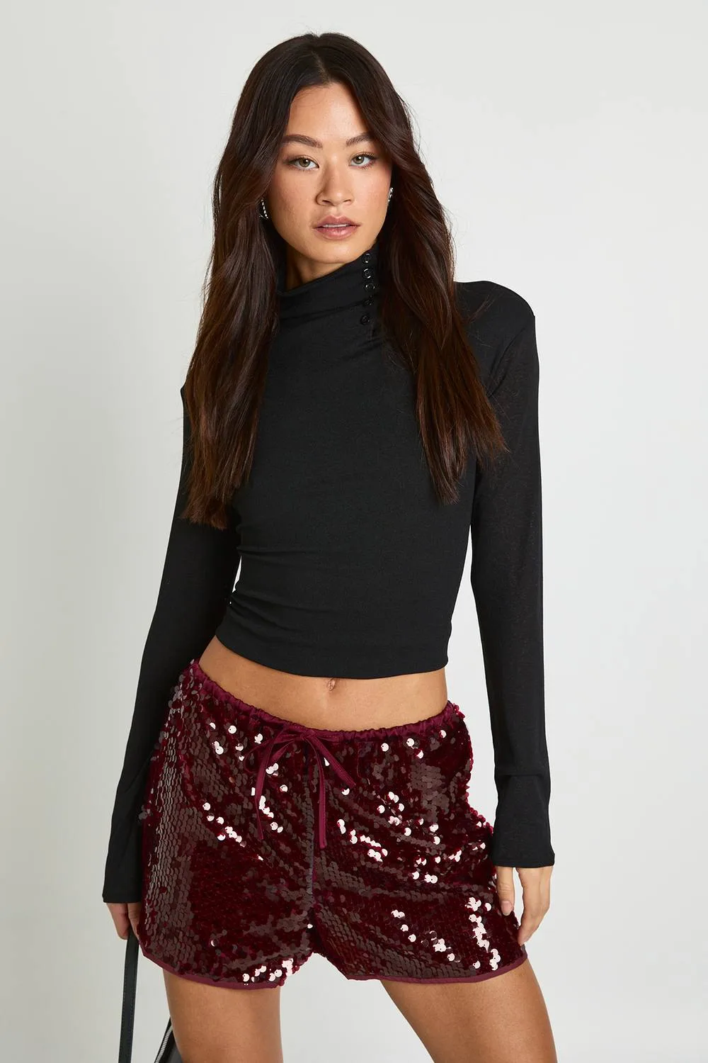 Sequin Drawcord Shorts by boohoo