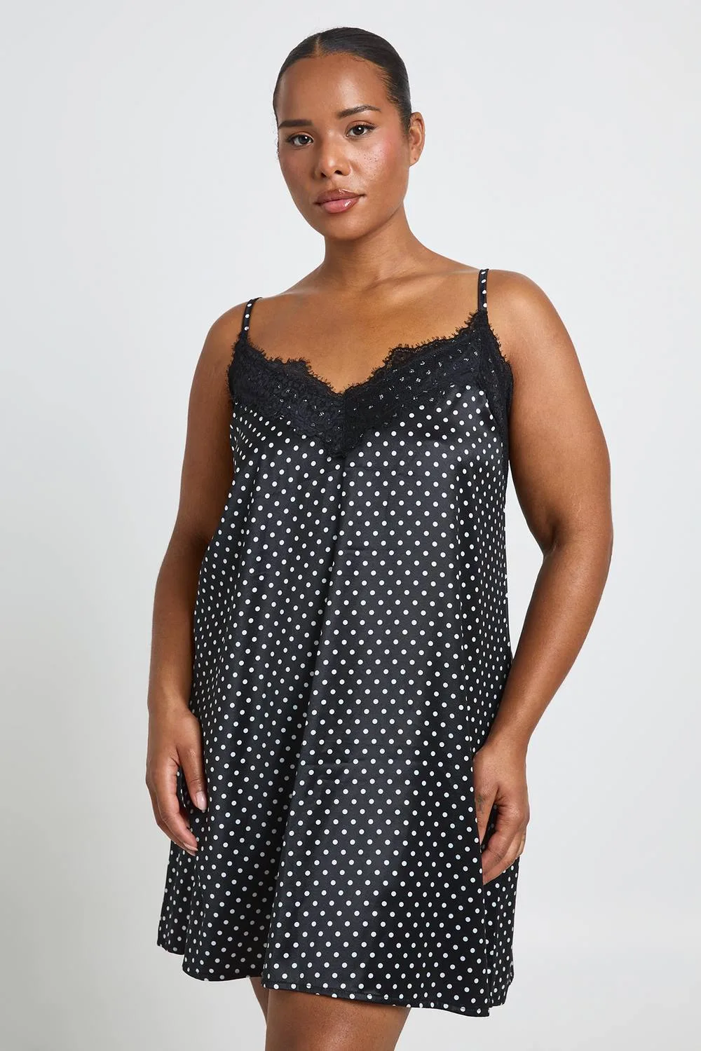 Polka Dot Satin Lace Detail Nightie by boohoo