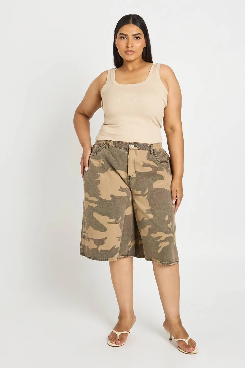 Longline Mid Rise Denim Jort by boohoo