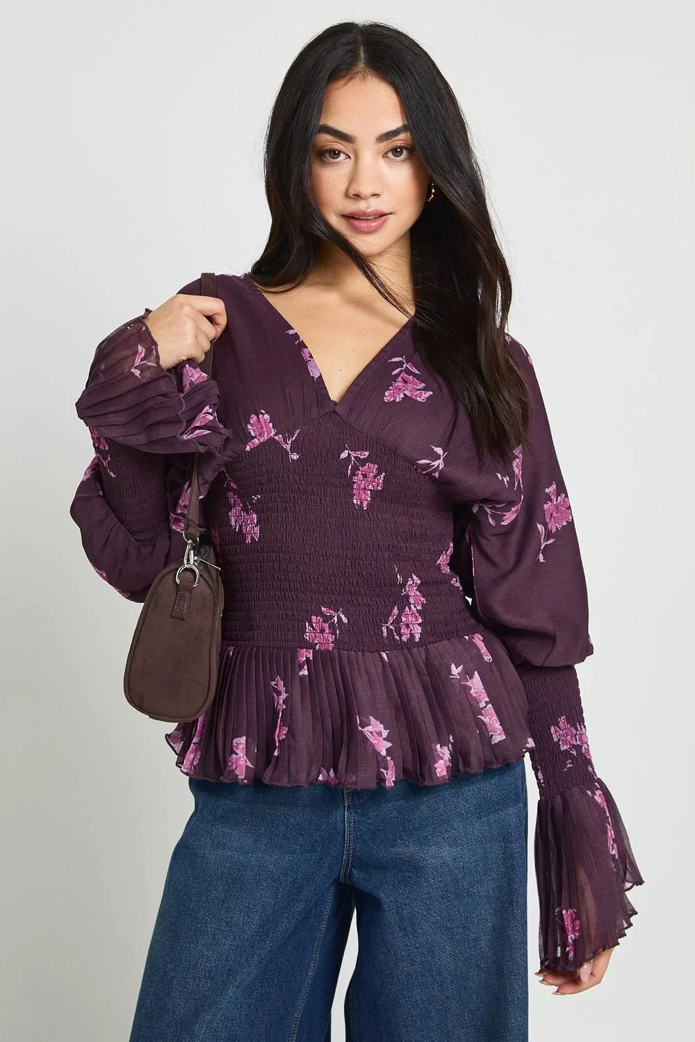 Floral Chiffon Shirred Blouse by boohoo