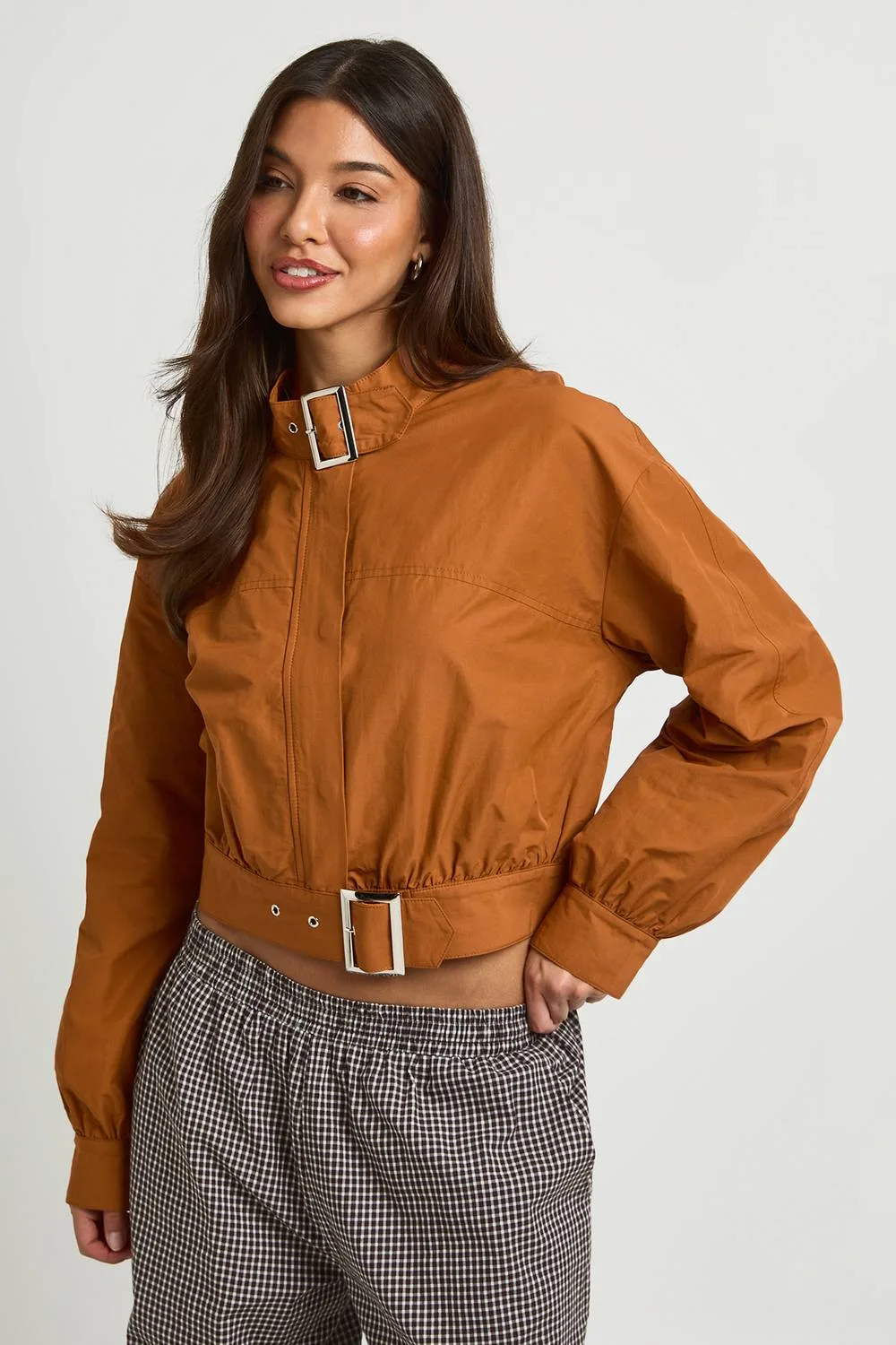 Buckle Detail Funnel Neck Jacket by boohoo