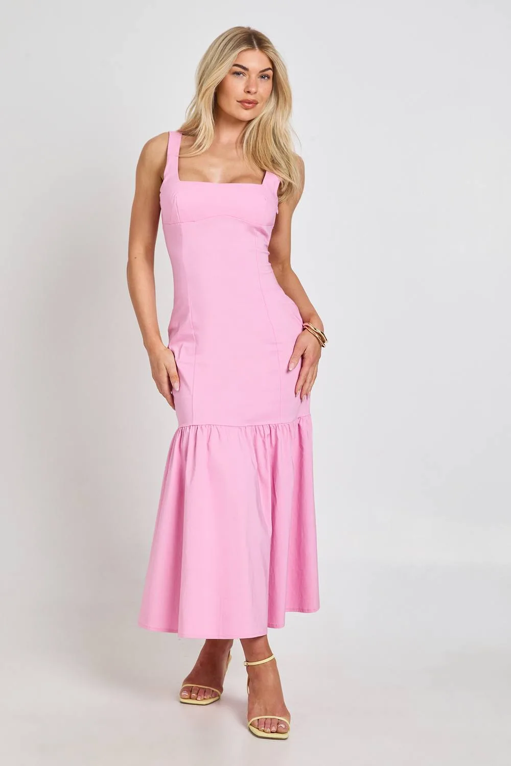 Drop Hem Fitted Midaxi Dress by boohoo