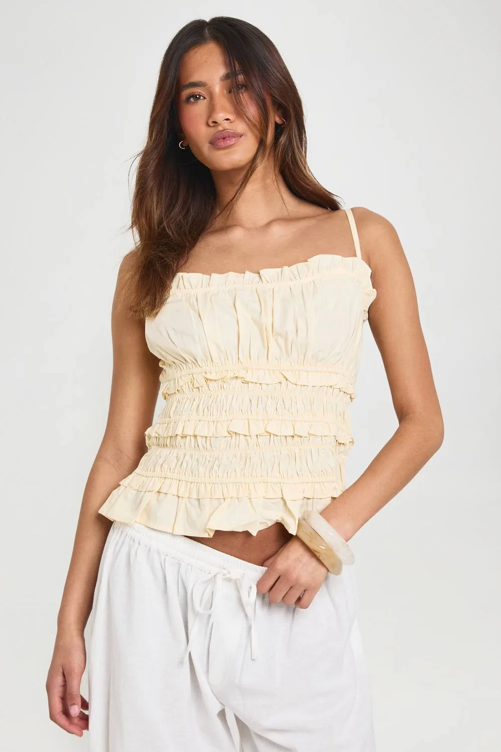 Poplin Ruched Cami Top by boohoo