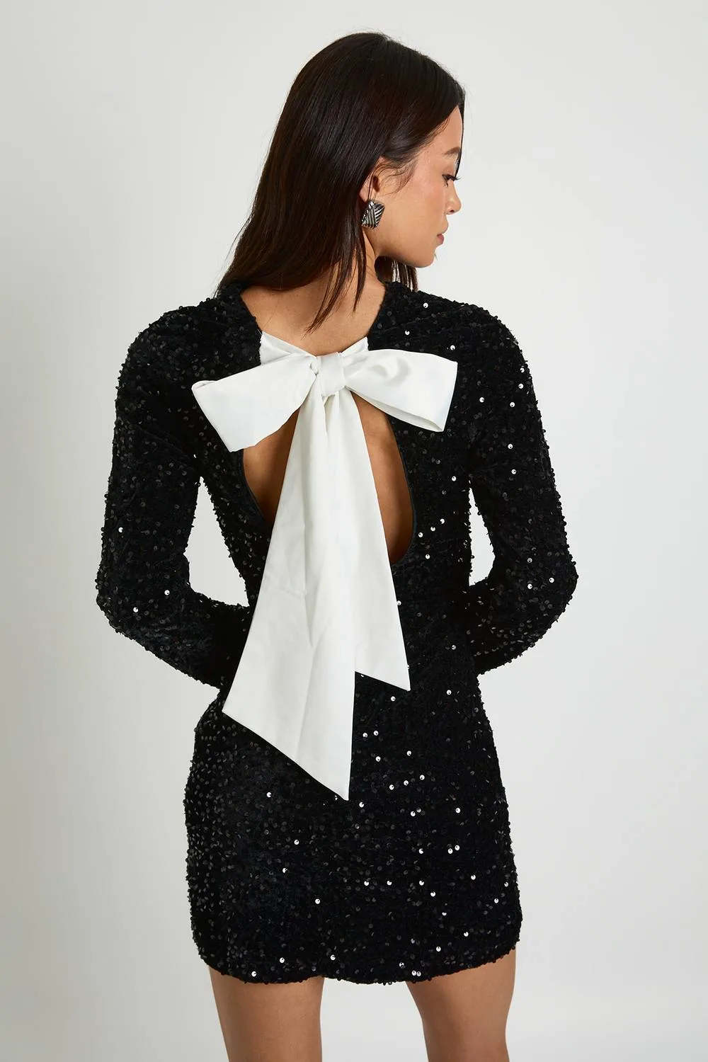 Velvet Sequin Bow Back Mini Dress by boohoo