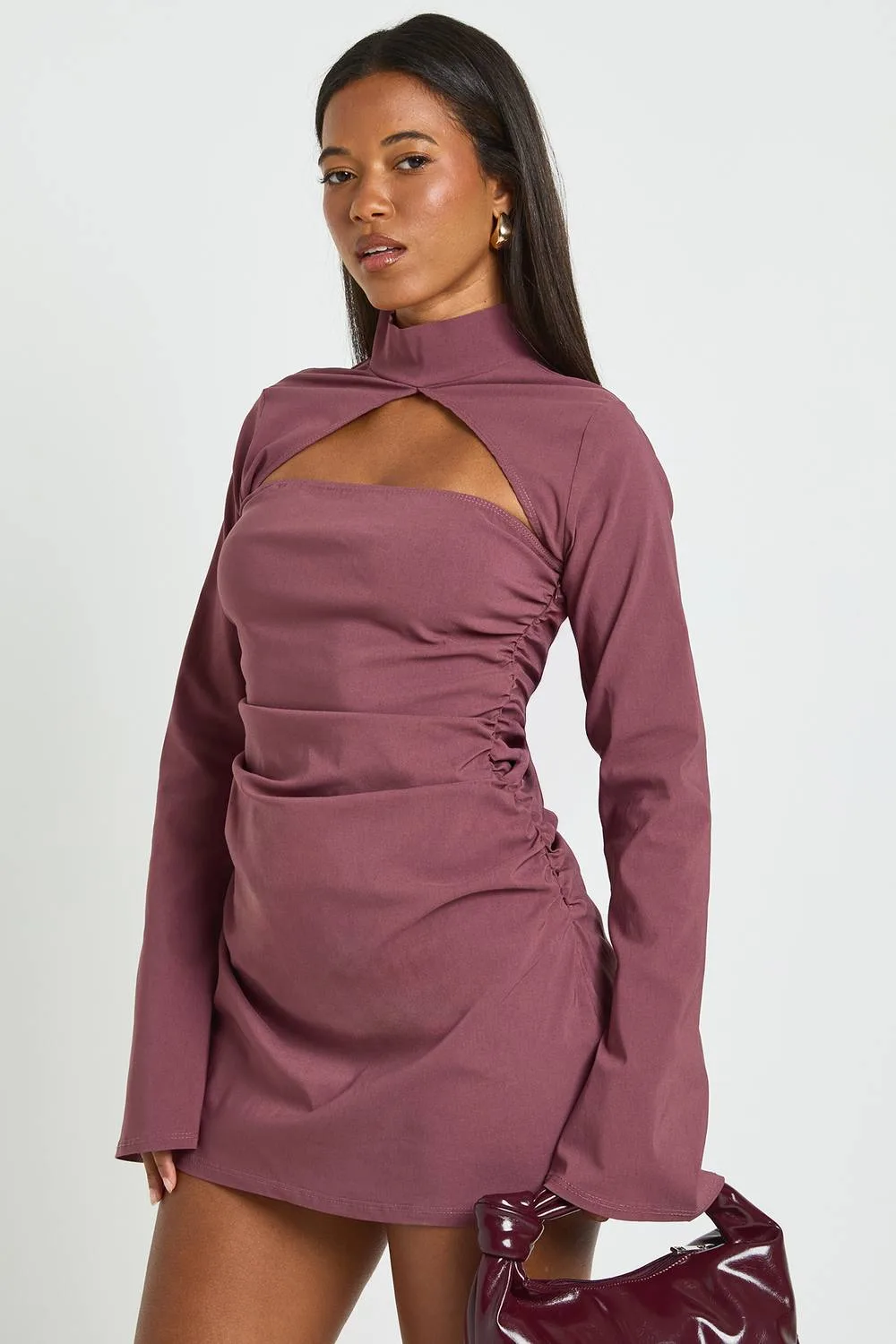 Flared Sleeve Ruched Bodice Mini Dress by boohoo