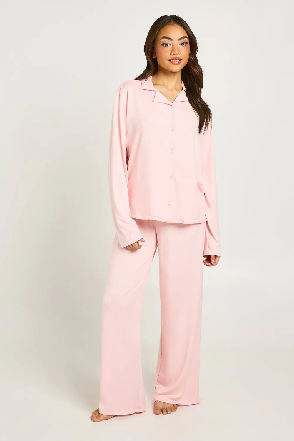 Soft Jersey Long Sleeve Top & Trousers Pyjama Set by boohoo