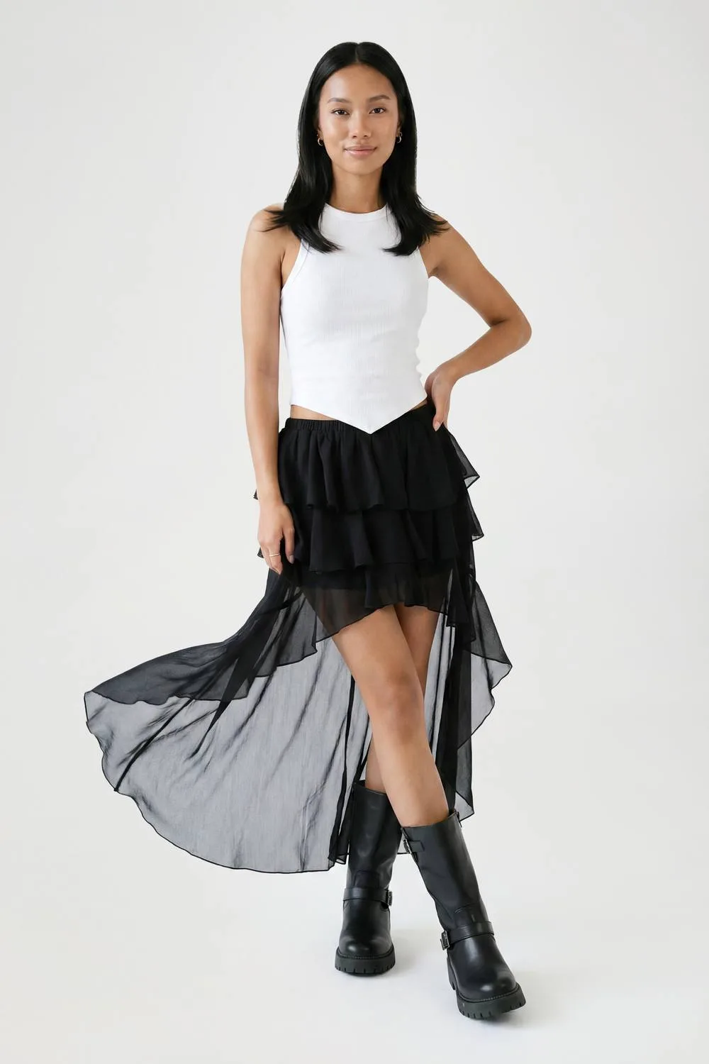 Chiffon Waterfall High-Low Hem Skirt by boohoo
