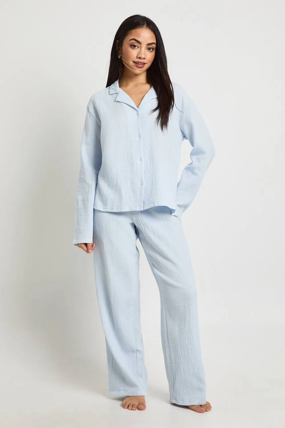 Muslin Long Sleeve Shirt & Trouser Pyjama Set