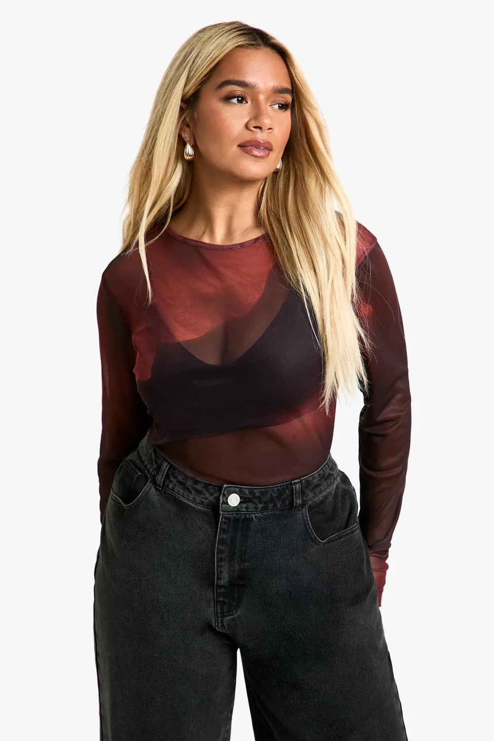 Mesh Long Sleeve Top by boohoo