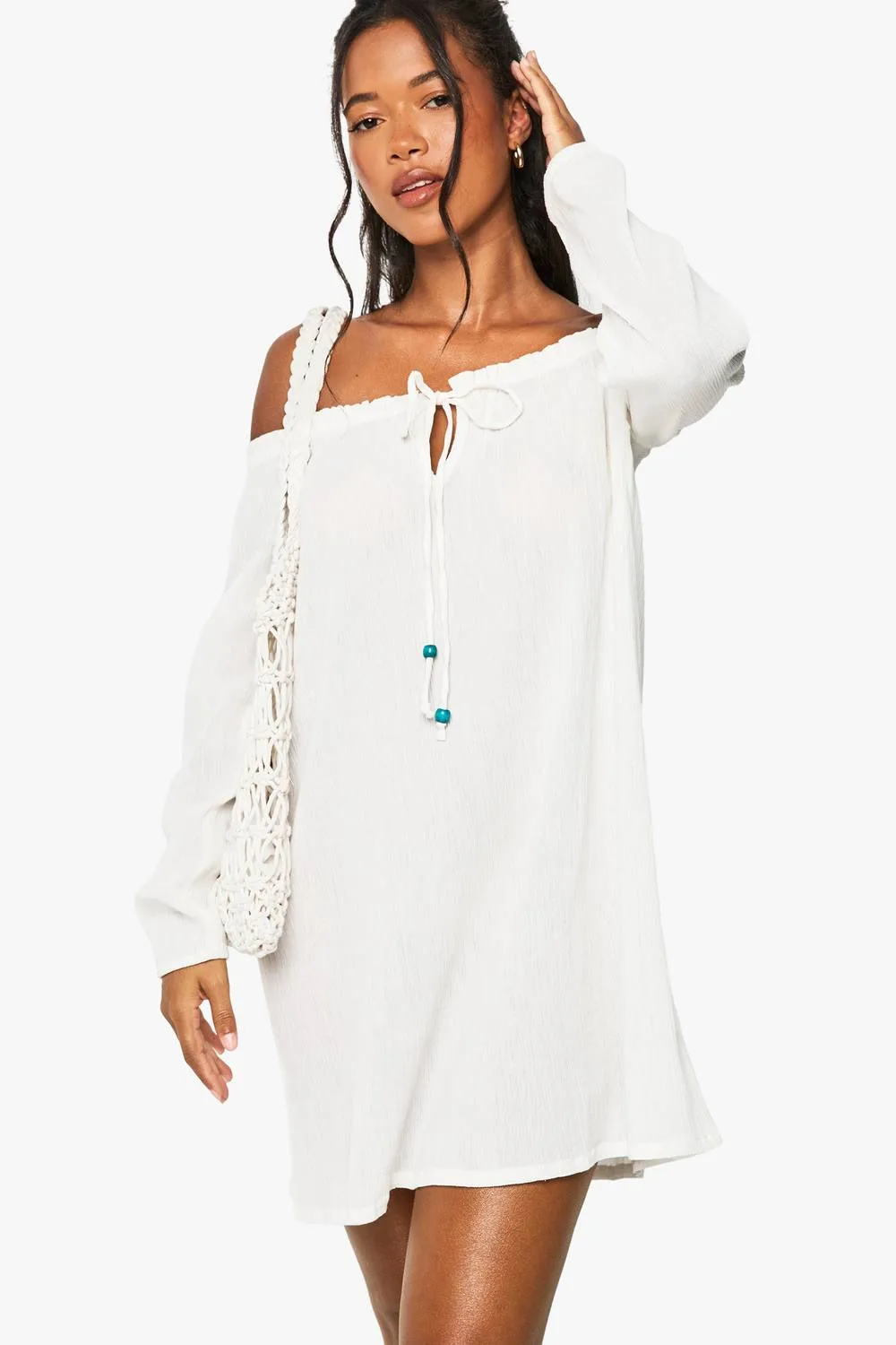 Beaded Cotton Beach Dress by boohoo