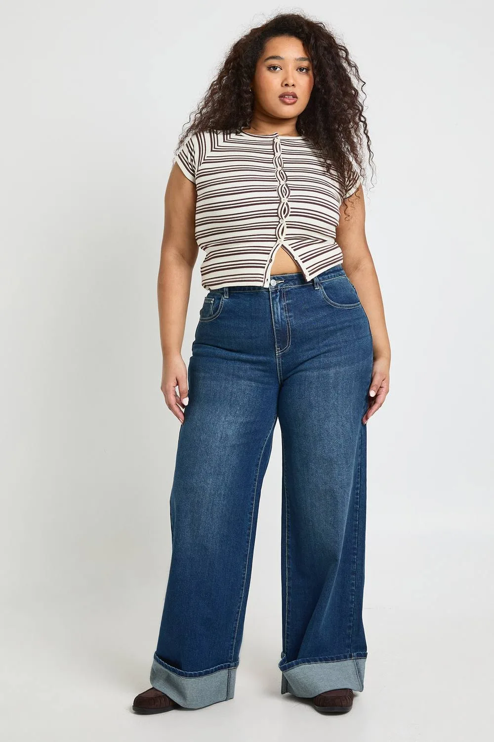 Turn Up High Waist Wide Leg Jean