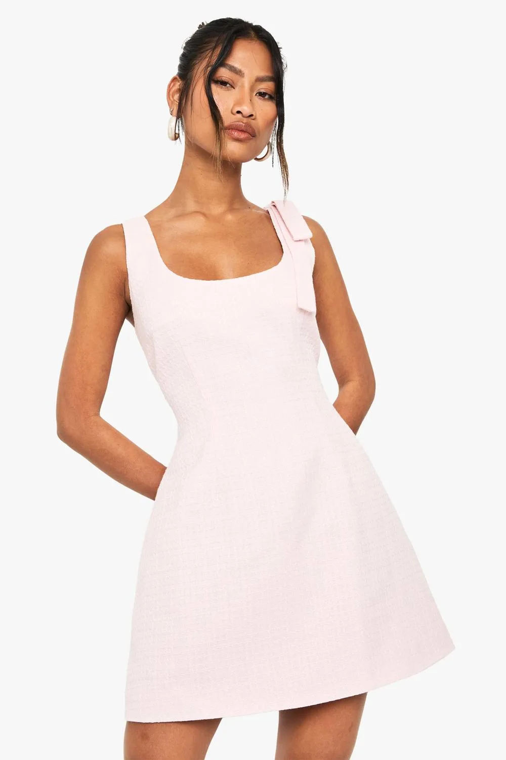 Boucle Scoop Neck Tailored Mini Dress by boohoo