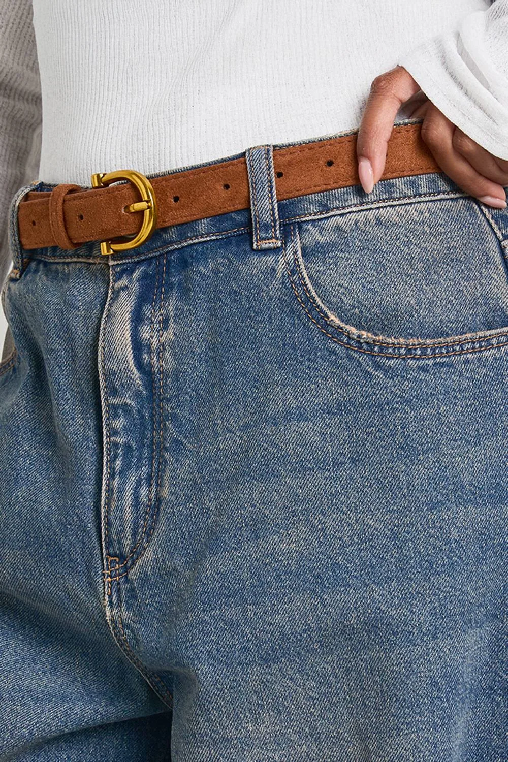 Faux Suede Gold D Buckle Belt