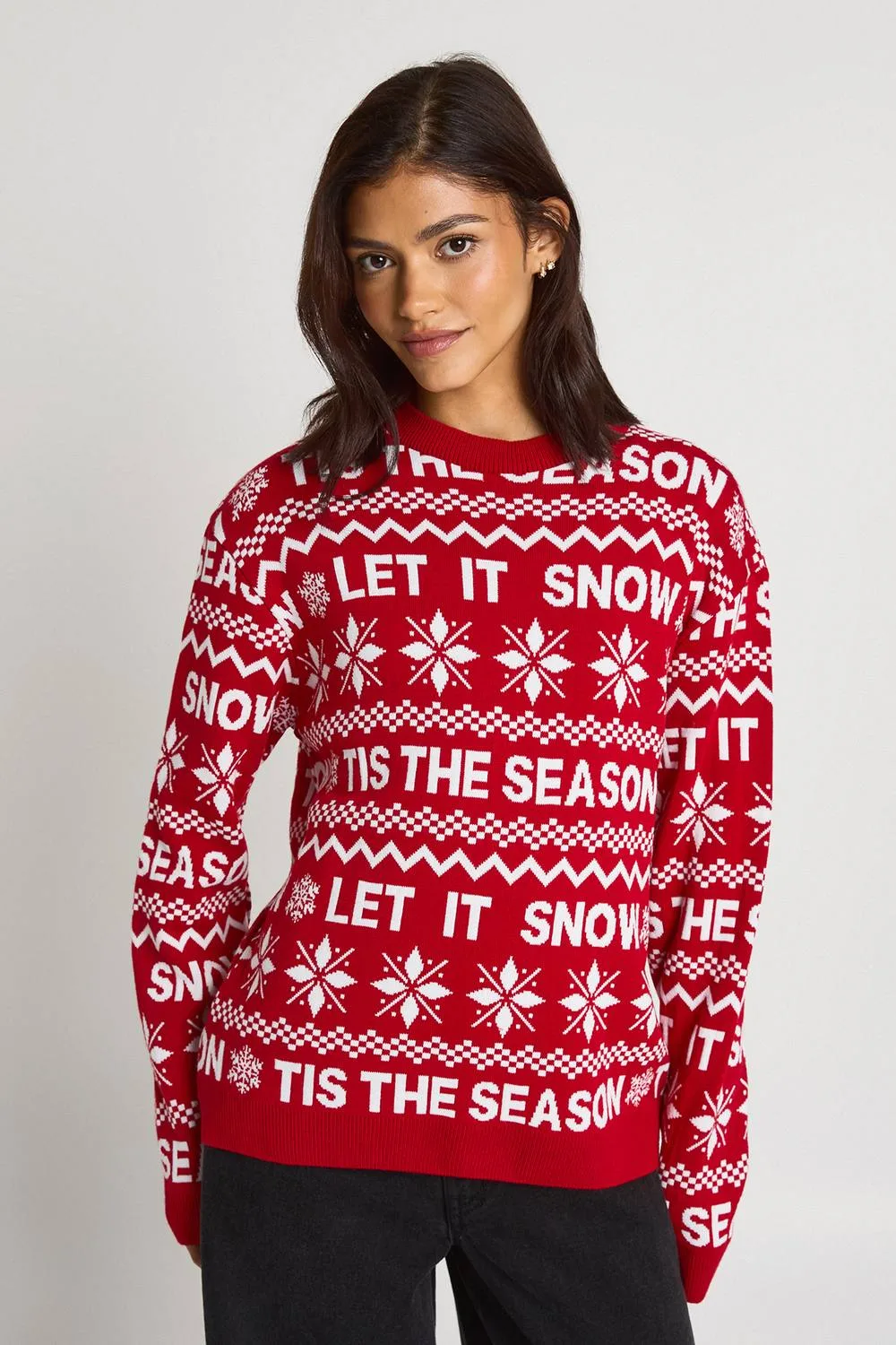 Matching Family Let It Snow All Over Print Christmas Jumper by boohoo