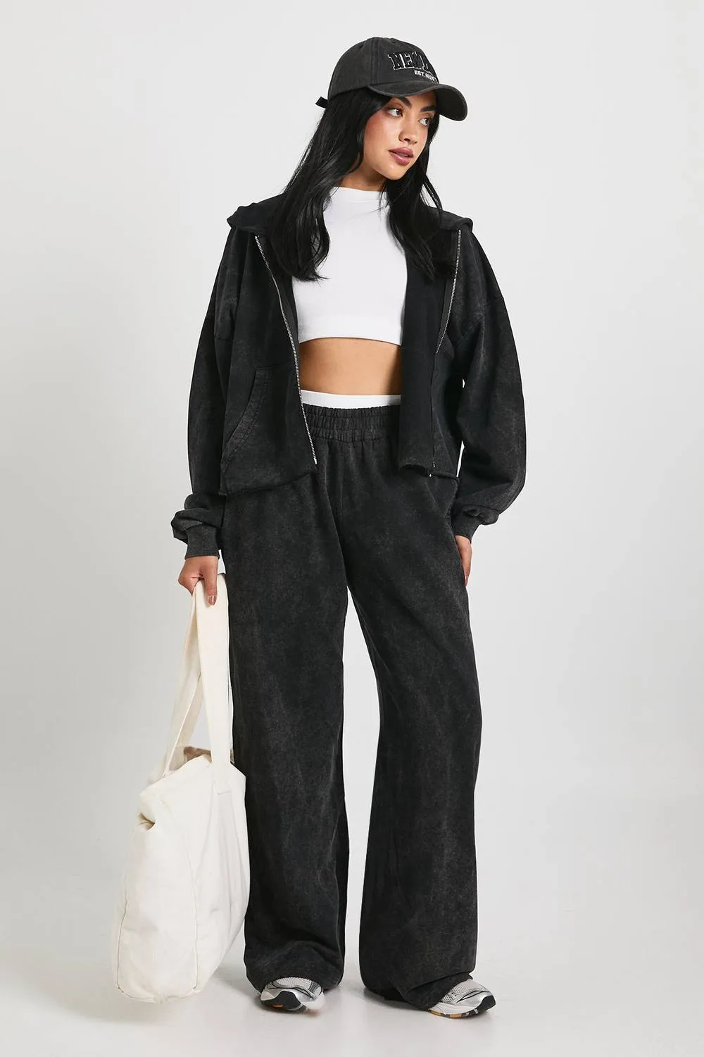 Washed Distressed Hem Straight Leg Tracksuit by boohoo