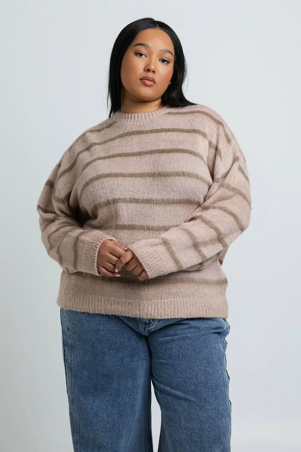 Stripe Fluffy Knit Jumper by boohoo