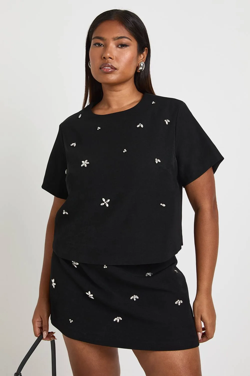 Diamante Boxy T-Shirt by boohoo